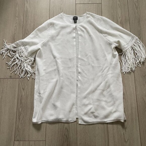 Travelers Collection by Chico's Women Fringe Duster Cardigan Size 3 White - Picture 2 of 11